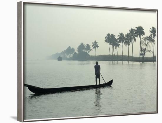 Canoe at Dawn on Backwaters, Alleppey District, Kerala, India, Asia-Annie Owen-Framed Photographic Print