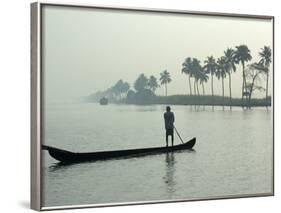 Canoe at Dawn on Backwaters, Alleppey District, Kerala, India, Asia-Annie Owen-Framed Photographic Print