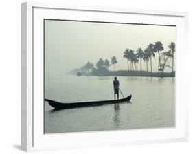 Canoe at Dawn on Backwaters, Alleppey District, Kerala, India, Asia-Annie Owen-Framed Photographic Print