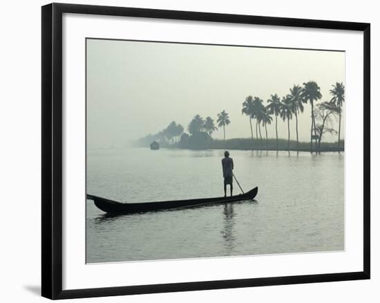 Canoe at Dawn on Backwaters, Alleppey District, Kerala, India, Asia-Annie Owen-Framed Photographic Print