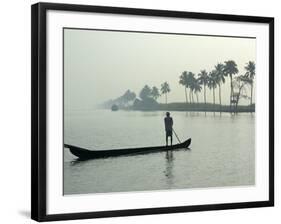 Canoe at Dawn on Backwaters, Alleppey District, Kerala, India, Asia-Annie Owen-Framed Photographic Print