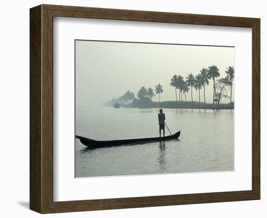 Canoe at Dawn on Backwaters, Alleppey District, Kerala, India, Asia-Annie Owen-Framed Photographic Print