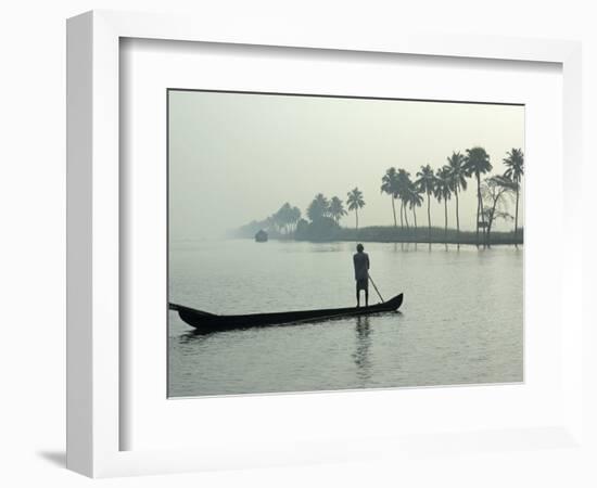 Canoe at Dawn on Backwaters, Alleppey District, Kerala, India, Asia-Annie Owen-Framed Photographic Print