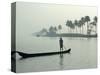 Canoe at Dawn on Backwaters, Alleppey District, Kerala, India, Asia-Annie Owen-Stretched Canvas