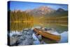 Canoe at Pyramid Lake with Pyramid Mountain in the Background-Miles Ertman-Stretched Canvas
