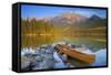 Canoe at Pyramid Lake with Pyramid Mountain in the Background-Miles Ertman-Framed Stretched Canvas