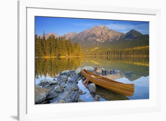 Canoe at Pyramid Lake with Pyramid Mountain in the Background-Miles Ertman-Framed Photographic Print