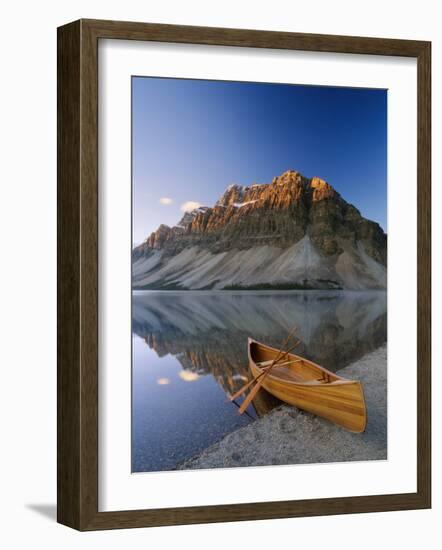 Canoe at the Lakeside, Bow Lake, Alberta, Canada-null-Framed Photographic Print