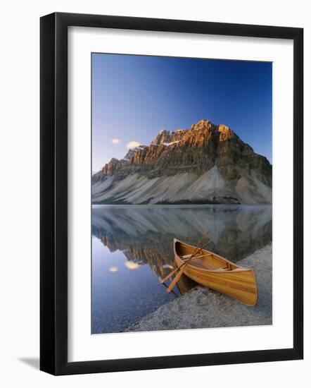 Canoe at the Lakeside, Bow Lake, Alberta, Canada-null-Framed Photographic Print