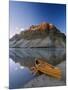 Canoe at the Lakeside, Bow Lake, Alberta, Canada-null-Mounted Photographic Print