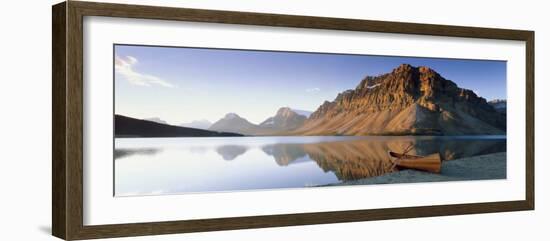 Canoe at the Lakeside, Bow Lake, Banff National Park, Alberta, Canada-null-Framed Photographic Print