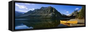 Canoe at the Lakeside, Bow Lake, Banff National Park, Alberta, Canada-null-Framed Stretched Canvas