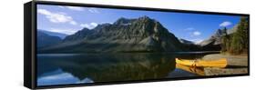 Canoe at the Lakeside, Bow Lake, Banff National Park, Alberta, Canada-null-Framed Stretched Canvas