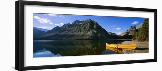 Canoe at the Lakeside, Bow Lake, Banff National Park, Alberta, Canada-null-Framed Premium Photographic Print