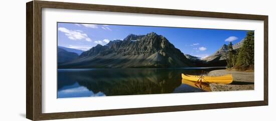 Canoe at the Lakeside, Bow Lake, Banff National Park, Alberta, Canada-null-Framed Photographic Print