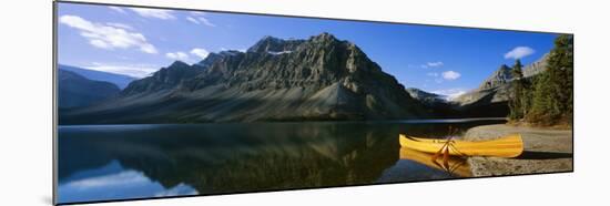 Canoe at the Lakeside, Bow Lake, Banff National Park, Alberta, Canada-null-Mounted Photographic Print