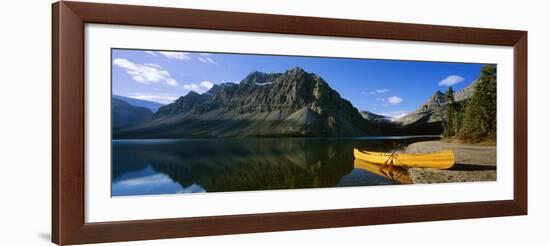 Canoe at the Lakeside, Bow Lake, Banff National Park, Alberta, Canada-null-Framed Photographic Print