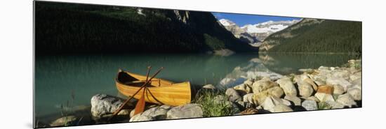 Canoe at the Lakeside, Lake Louise, Banff National Park, Alberta, Canada-null-Mounted Photographic Print