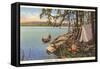 Canoe, Camping at Chippewa Lake, Michigan-null-Framed Stretched Canvas