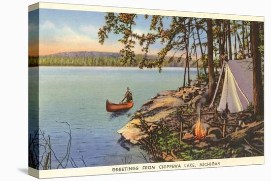 Canoe, Camping at Chippewa Lake, Michigan-null-Stretched Canvas