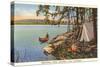 Canoe, Camping at Chippewa Lake, Michigan-null-Stretched Canvas