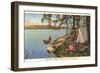 Canoe, Camping at Chippewa Lake, Michigan-null-Framed Art Print