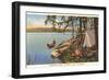 Canoe, Camping at Chippewa Lake, Michigan-null-Framed Art Print