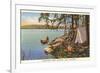 Canoe, Camping at Chippewa Lake, Michigan-null-Framed Premium Giclee Print