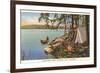 Canoe, Camping at Chippewa Lake, Michigan-null-Framed Premium Giclee Print