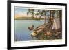 Canoe, Camping at Chippewa Lake, Michigan-null-Framed Premium Giclee Print