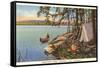 Canoe, Camping at Chippewa Lake, Michigan-null-Framed Stretched Canvas