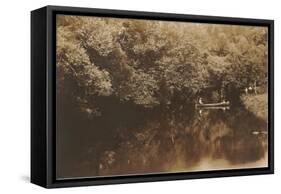 Canoe in Shady Creek-null-Framed Stretched Canvas