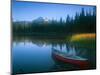 Canoe in Sparks Lake, Broken Top Mountain in Background, Cascade Mountains, Oregon, USA-Janis Miglavs-Mounted Photographic Print