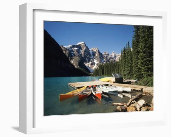 Canoe Moored at Dock on Moraine Lake, Banff NP, Alberta, Canada-Adam Jones-Framed Premium Photographic Print