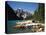 Canoe Moored at Dock on Moraine Lake, Banff NP, Alberta, Canada-Adam Jones-Stretched Canvas