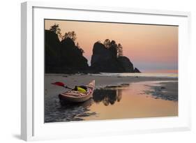 Canoe on a Beach at Sunset, Washington, USA-Gary Luhm-Framed Photographic Print