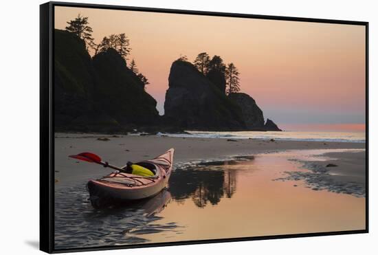 Canoe on a Beach at Sunset, Washington, USA-Gary Luhm-Framed Stretched Canvas