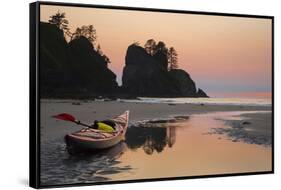 Canoe on a Beach at Sunset, Washington, USA-Gary Luhm-Framed Stretched Canvas