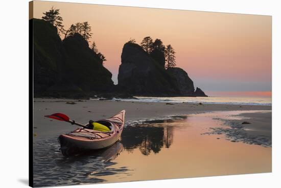 Canoe on a Beach at Sunset, Washington, USA-Gary Luhm-Stretched Canvas