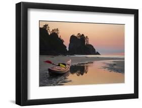 Canoe on a Beach at Sunset, Washington, USA-Gary Luhm-Framed Photographic Print