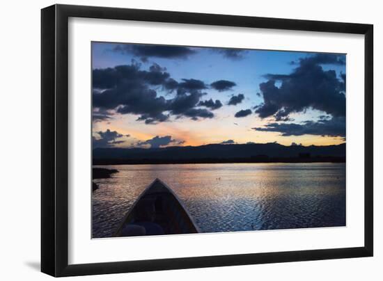 Canoe on Inle Lake at Sunset, Shan State, Myanmar-Keren Su-Framed Photographic Print