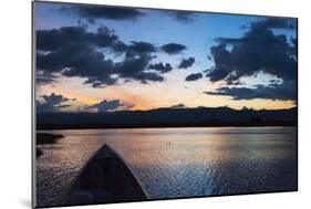 Canoe on Inle Lake at Sunset, Shan State, Myanmar-Keren Su-Mounted Photographic Print