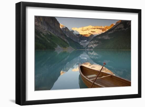Canoe on Lake Louise at Sunrise-Miles Ertman-Framed Photographic Print