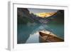 Canoe on Lake Louise at Sunrise-Miles Ertman-Framed Photographic Print