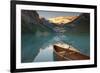 Canoe on Lake Louise at Sunrise-Miles Ertman-Framed Photographic Print