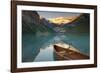 Canoe on Lake Louise at Sunrise-Miles Ertman-Framed Photographic Print