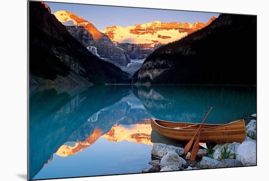 Canoe On Lake Louise-null-Mounted Poster