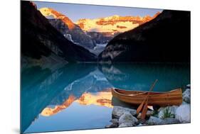 Canoe On Lake Louise-null-Mounted Poster