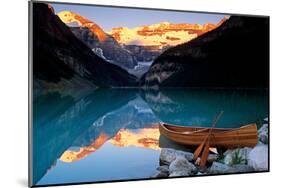 Canoe on Lake Louise-null-Mounted Art Print