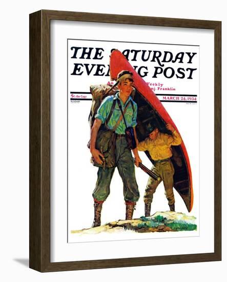 "Canoe Portage," Saturday Evening Post Cover, March 24, 1934-Eugene Iverd-Framed Premium Giclee Print